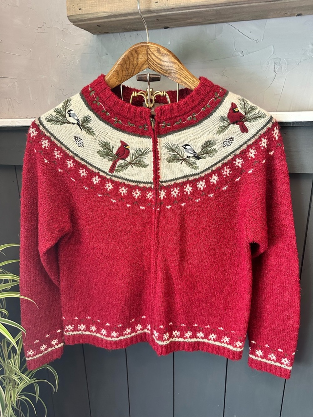 Vintage Croft & Barrow Cardinal Embroidered Cardigan Wool Silk Angora Sweater S